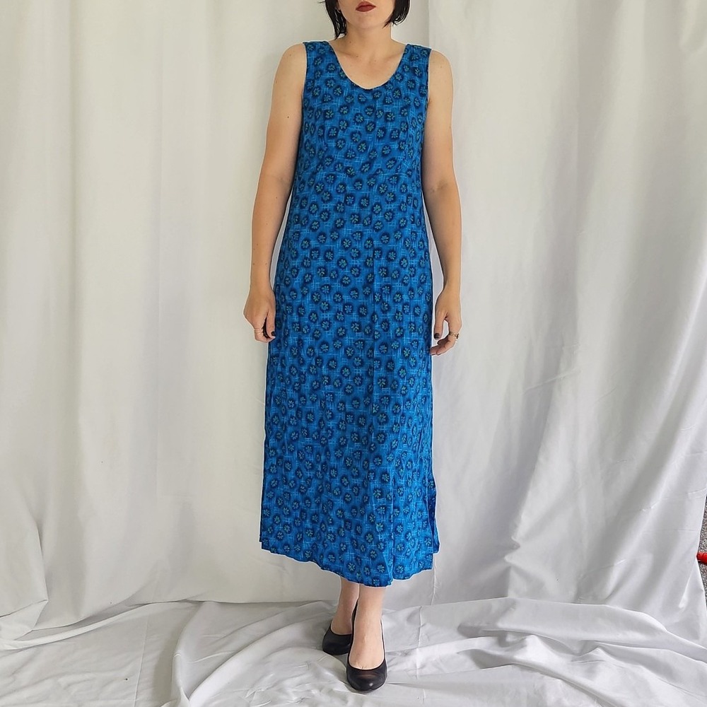 90s/Y2K Blue Floral Rayon Sundress and Top